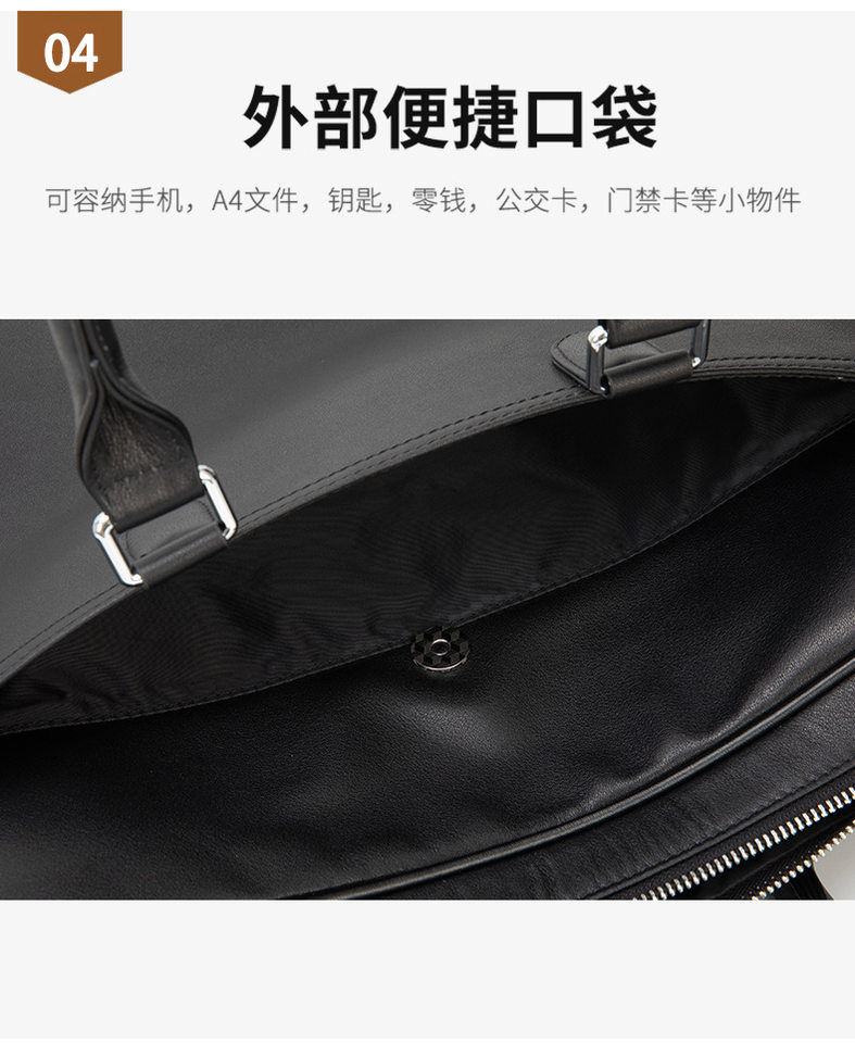 Túi xách nam da bò lớp đầu dạng cặp công sở đeo vai chéo, đựng được laptop 14 inch — màu đen chi tiết 7