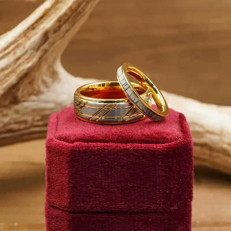Bague Pour Homme En Acier Tungstène Doré Design Poli Et Épuré_voghion.com
