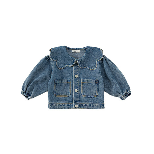 babycity girls denim jacket spring and autumn Korean style children's lace collar denim top cardigan QY82075