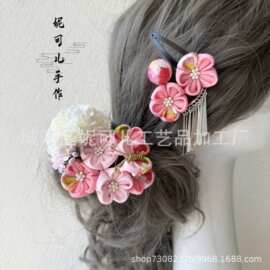 和风细工两件套蝴蝶绢花日式和服头饰振袖发饰流苏边夹发簪发钗