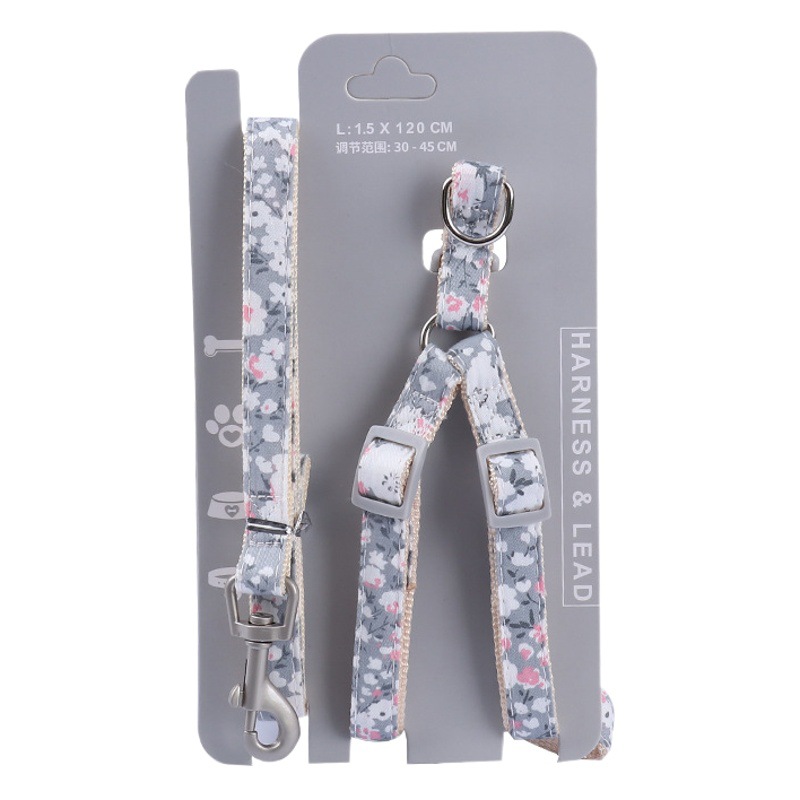 Fabricante en stock nuevo pecho floral para mascotas y traje de cuerda de tracción trasera cuerda de tracción perro cuerda de gato cuerda para caminar