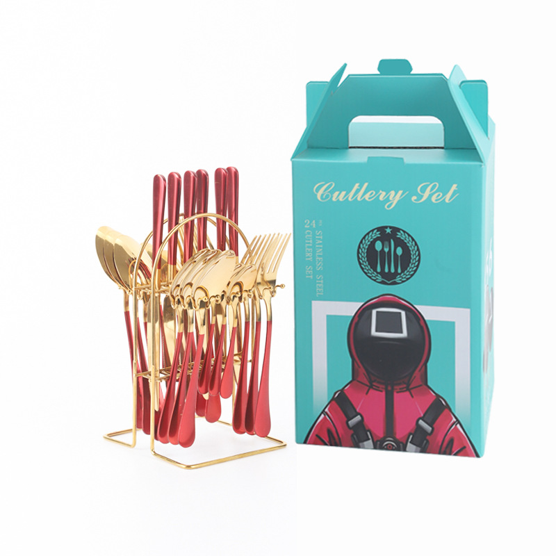 Amazon transfronteriza 1010 vajilla de acero inoxidable conjunto de 24 piezas cuchillo de filete occidental, tenedor y cuchara traje de celebridad de Internet regalo de vacaciones