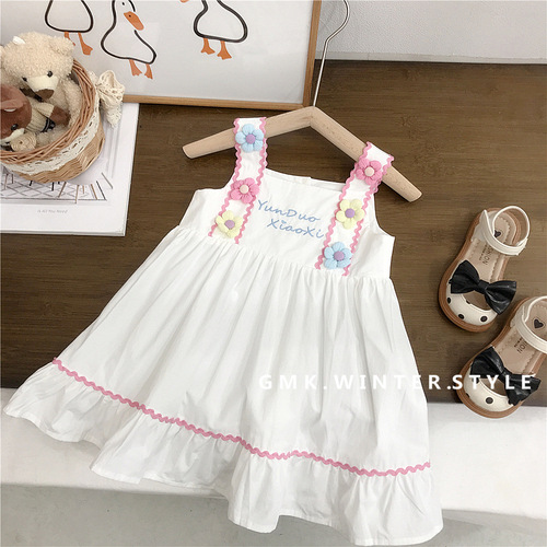 Girls dress, summer dress, children's new cotton flower style suspender dress, summer baby princess dress, thin section