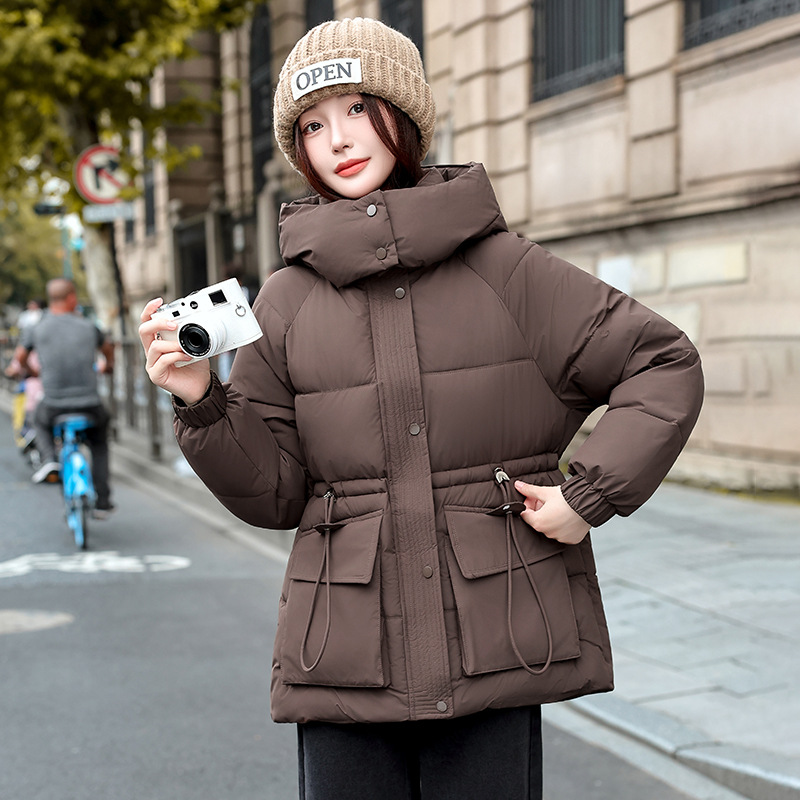 Algodón de mujer corta cintura gruesa chaqueta con capuzas otoño y invierno nuevo estilo coreano chaqueta de algodón de moda suelta cálida image 9