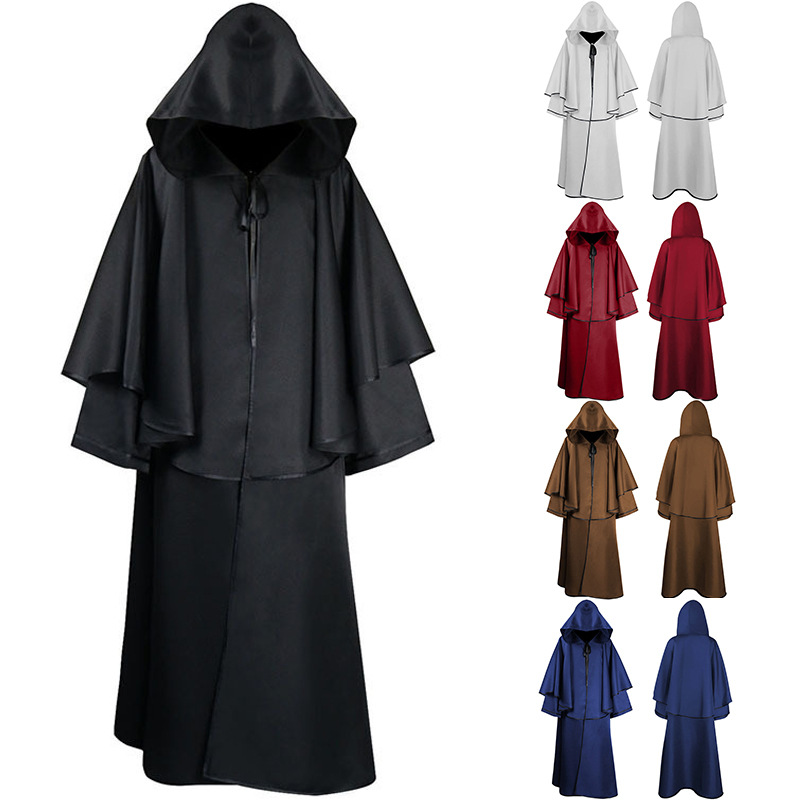 Medieval Retro Hooded Cloak Halloween Opera Costume Robe Wizard Death Cosplay Costume