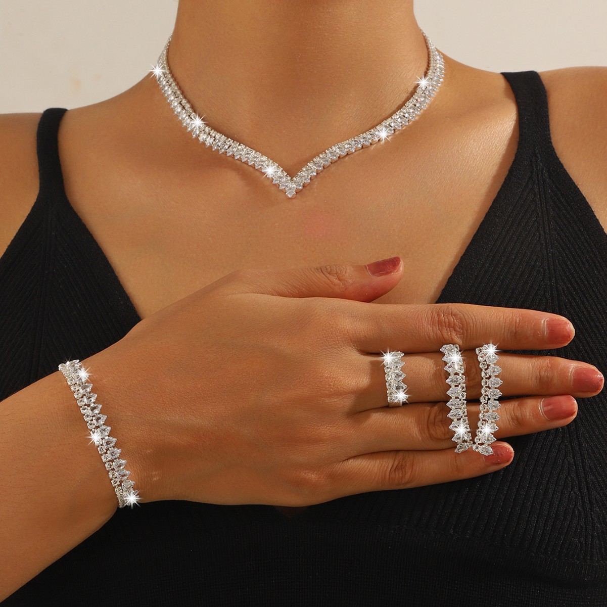 欧美跨境热销锆石项饰时尚简约百搭项链套装 民族风女士颈部配饰