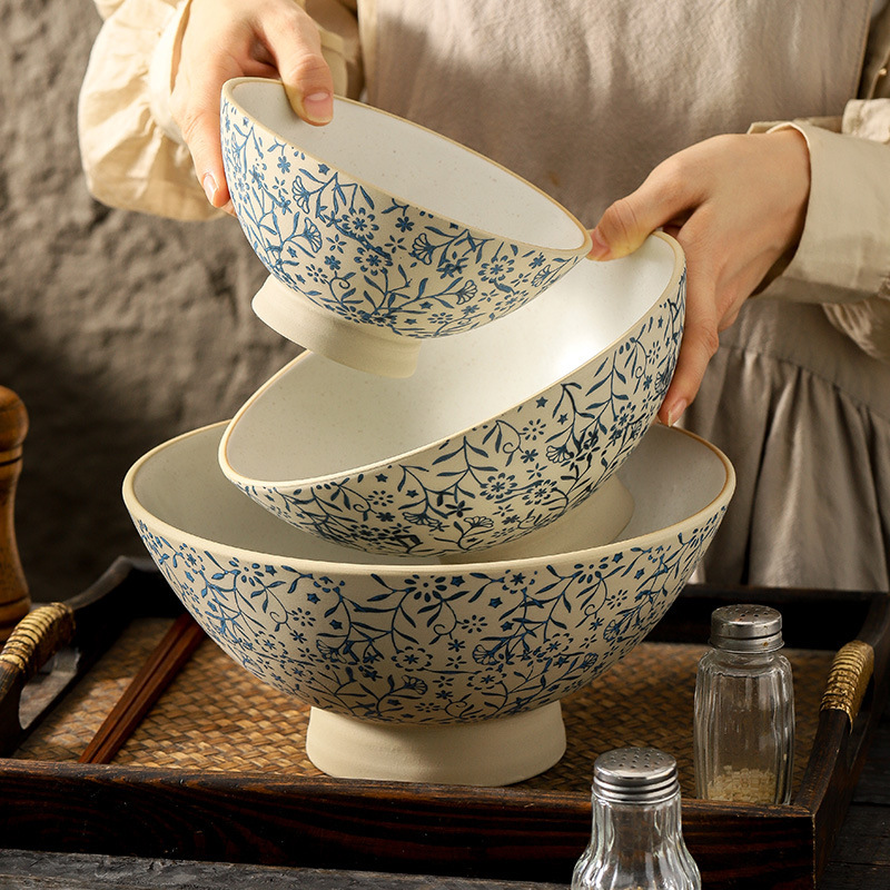 Handmade Ramen Bowl, Stoneware, Creative Thickeneded Tall Soup Bowl, Salad Bowl, Large Japanese-Style Conical Bowl, Large Bowl of Beef Noodles
