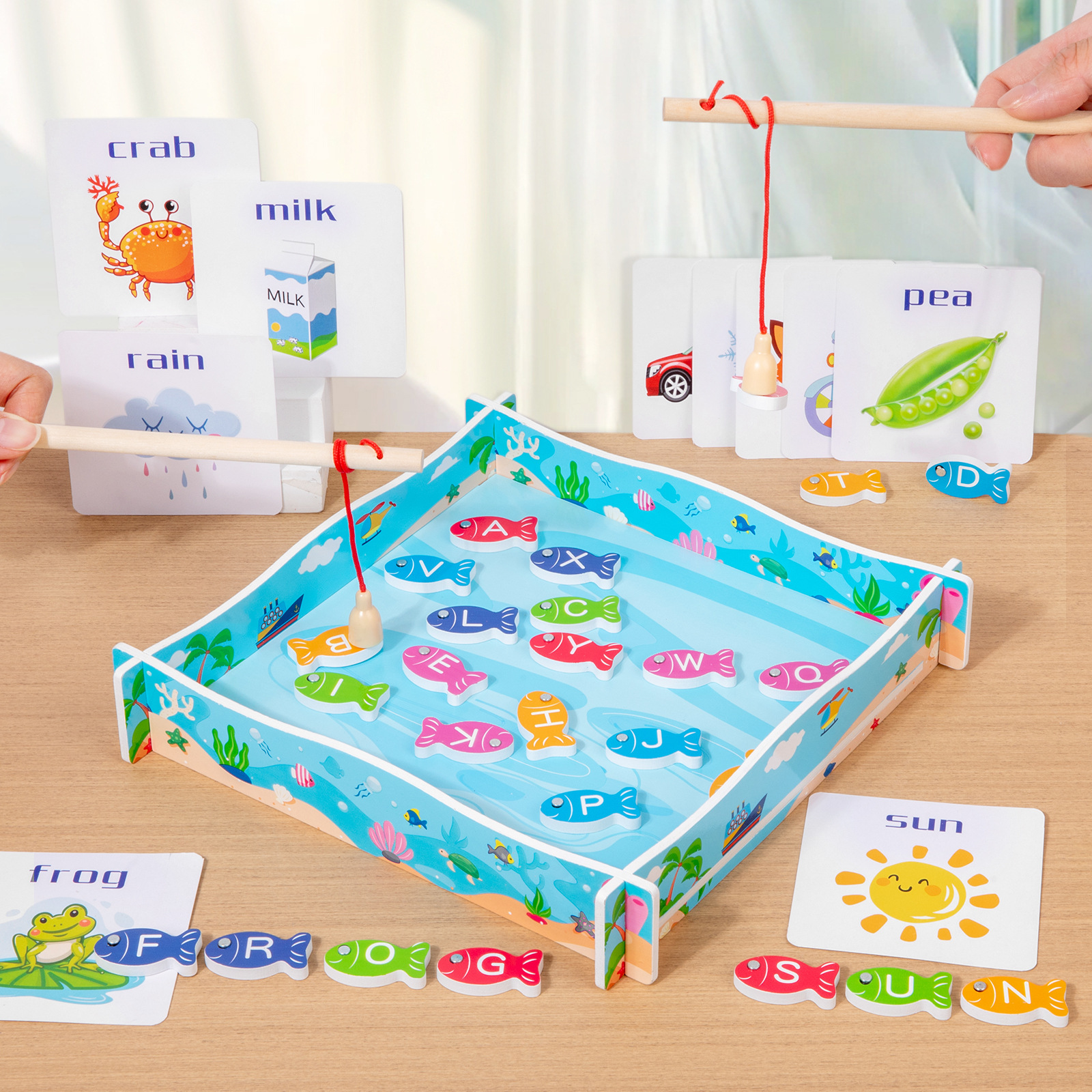 Barril de Madera Juguetes de Pesca Marina educación temprana educativa diversión cognitiva peces magnéticos juego entre padres e hijos al por mayor