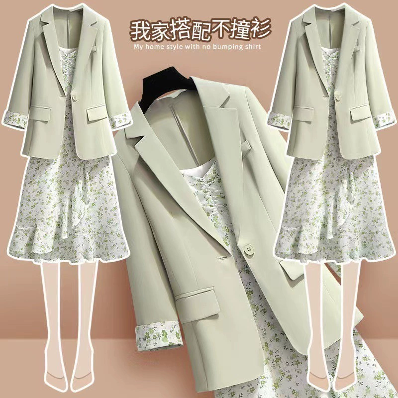 Classic suit jacket, autumn demi-season set, dress, plus size, bright catchy style, fitted