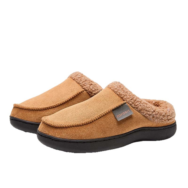 Zapatillas de algodón domésticas de invierno para hombres, lana cálida y veludo, bolsas de fondo suaves antideslizantes, zapatos de algodón cálidos para hombres