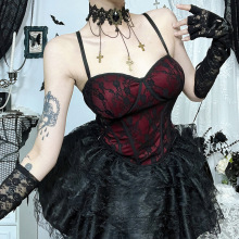 CF25068亚文化新款暗红鱼骨背心 暗黑性感辣妹吊带上衣女百搭上衣