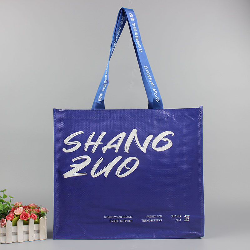 防水覆膜彩印手提PP编织袋 广告促销编织蛇皮拉链手提腹膜购物袋