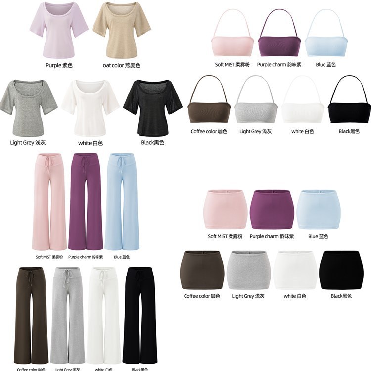 Lazy and Loose-Fitting Five-Quarter Sleeve Long-Sleeve Blouse Halter Neck Padded Vest Hip-Hugging Skirt Drapey Straight-Leg Pants Four-Piece Set