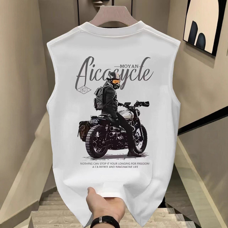 Front and Back Printed Vest American Trendy Brand Pure Cotton Sleeveless t Men's Summer New Loose Sports Motorcycle Vest Top
