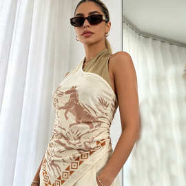 欧美跨境性感纯欲风印花挂脖上衣女2026夏季新款复古修身百搭背心