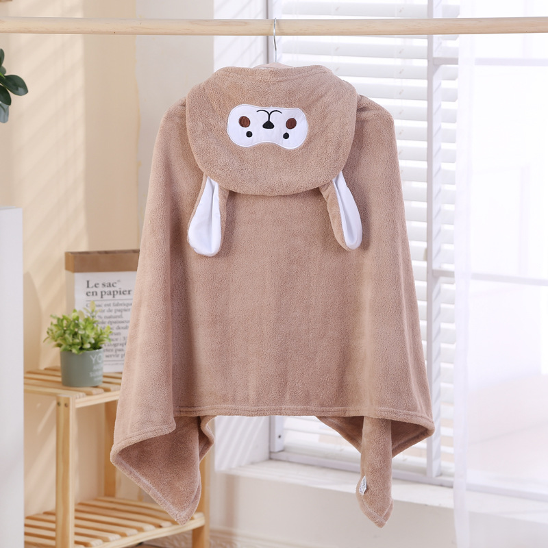 Toalla de baño de terciopelo coral con capucha, poncho absorbente, albornoz con capucha bordado para bebé, manta infantil de dibujos animados. image 12