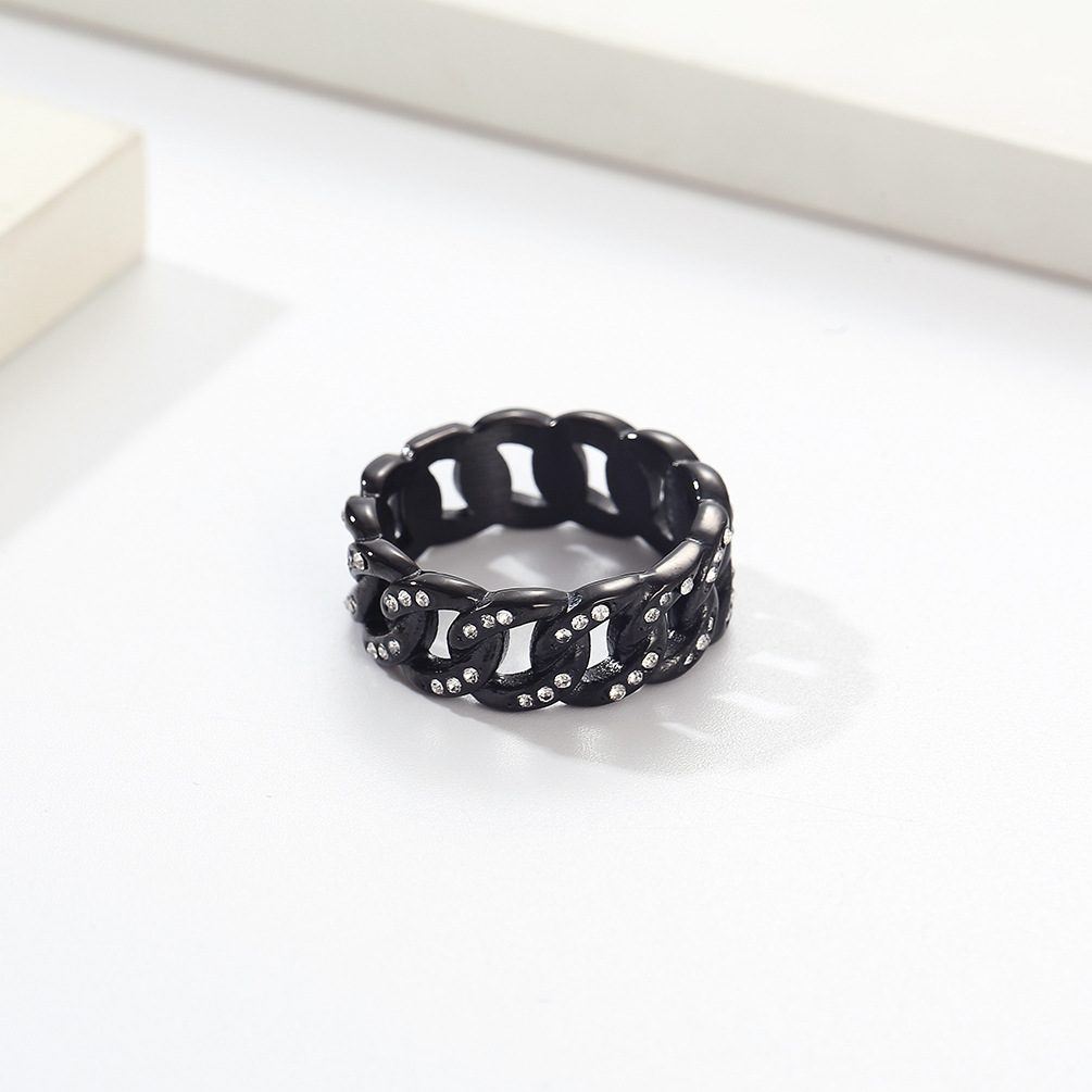 Cuban Chain Diamond Ring In Titanium Steel Hip Hop Style_voghion.com