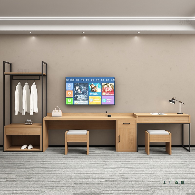 Hotel Tv Cabinet Wardrobe Full Set Combination Table Guest Room Computer Table Hotel Luggage Rack Apartment Full Set of Furniture