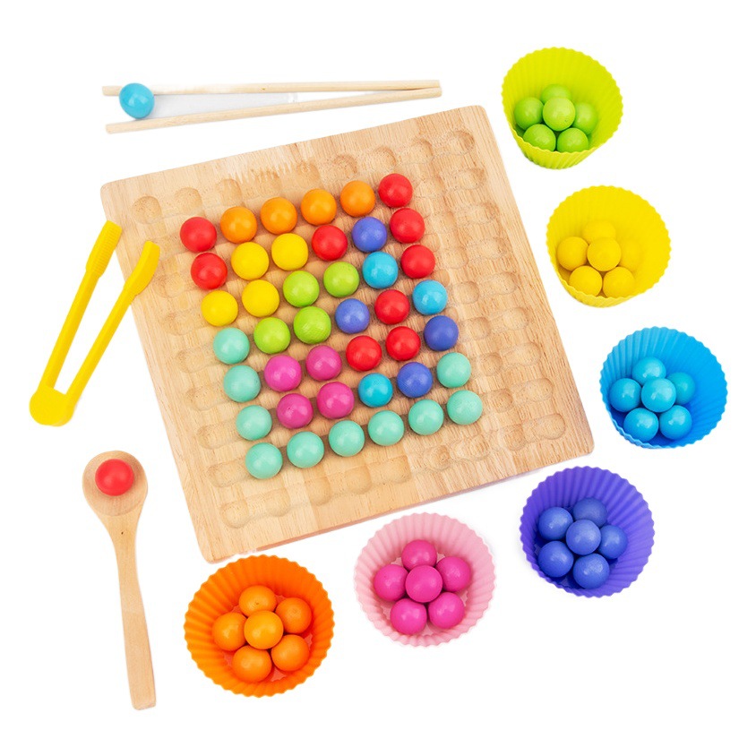 Cuentas de clip de color de madera de juguete niños Montessori Xiaole dos en uno ayudas didácticas educación temprana juego de escritorio educativo ajedrez