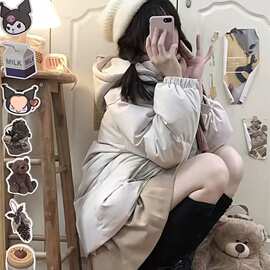 学院风甜美设计感蝴蝶结连帽加厚保暖面包服外套女冬季宽松棉服潮