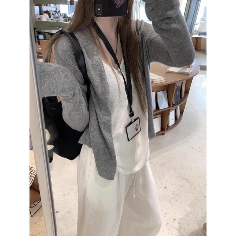 垂感松驰感毛毛针织开衫女早秋新款韩系叠穿宽松外搭休闲短款上衣