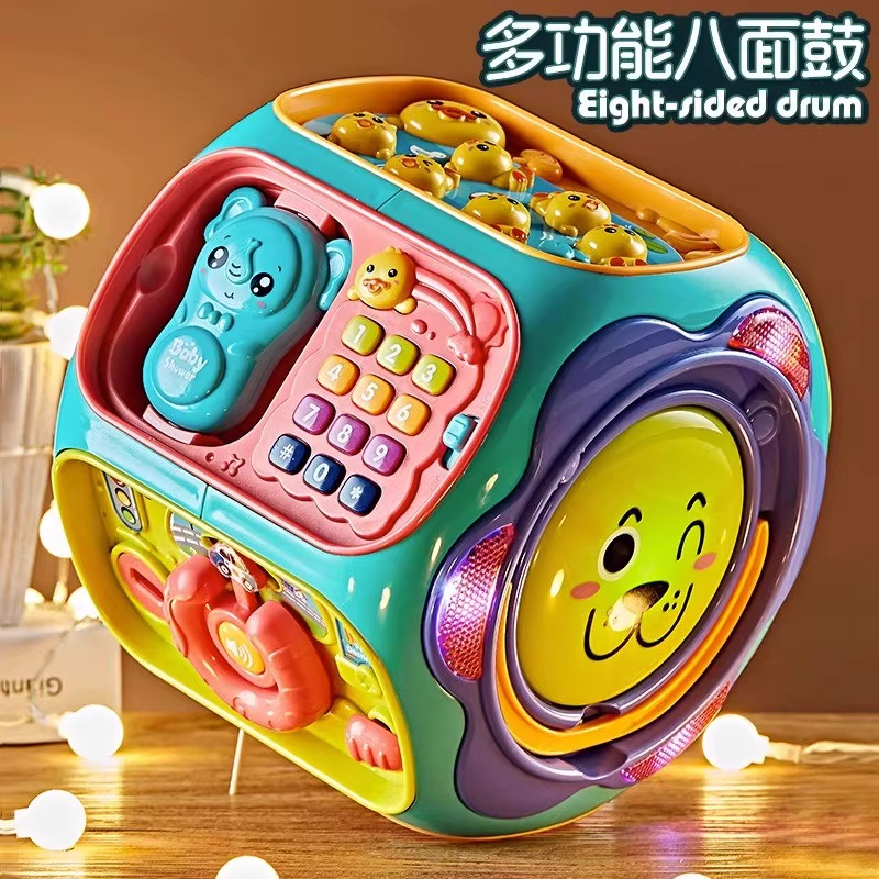 Baby Hand Drum Kidsren's Early Education 8 Puzzle 0-1 Year Old 6-12 Months Baby Toy 2 Music Hexahedron