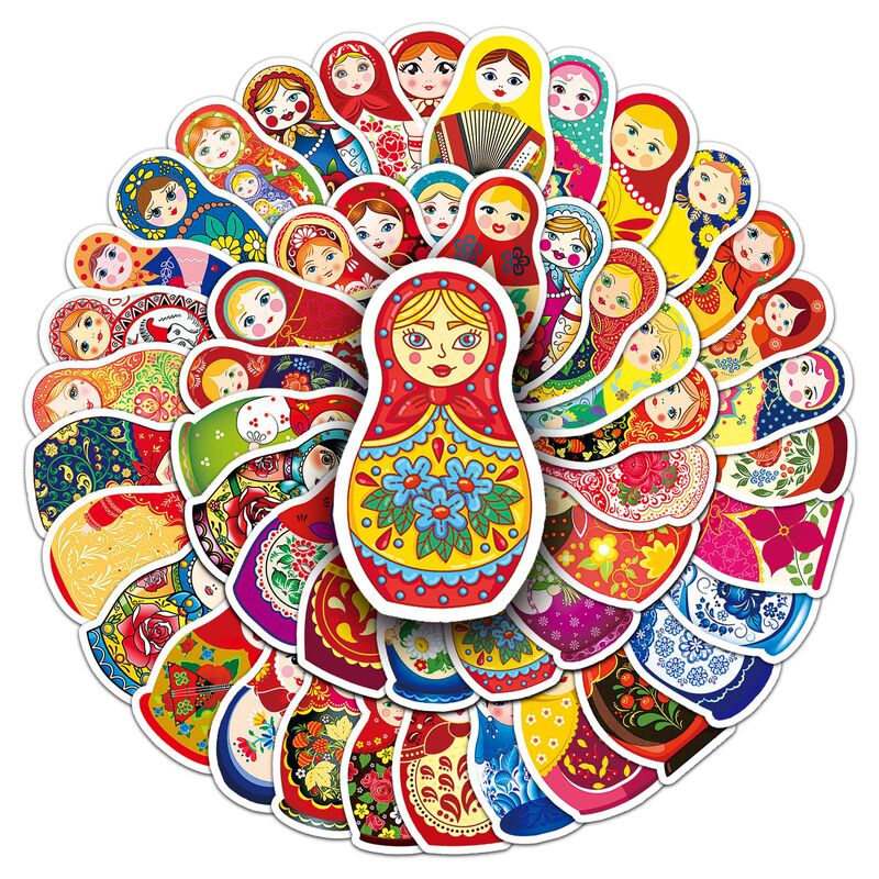 50 Russian doll cartoon cute matroshka waterproof decoration computer hand account drop glue stickers wholesale