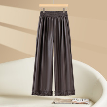 九分花苞皮裤阔腿裤女2025秋季新款松紧腰显瘦宽松小个子直筒裤子