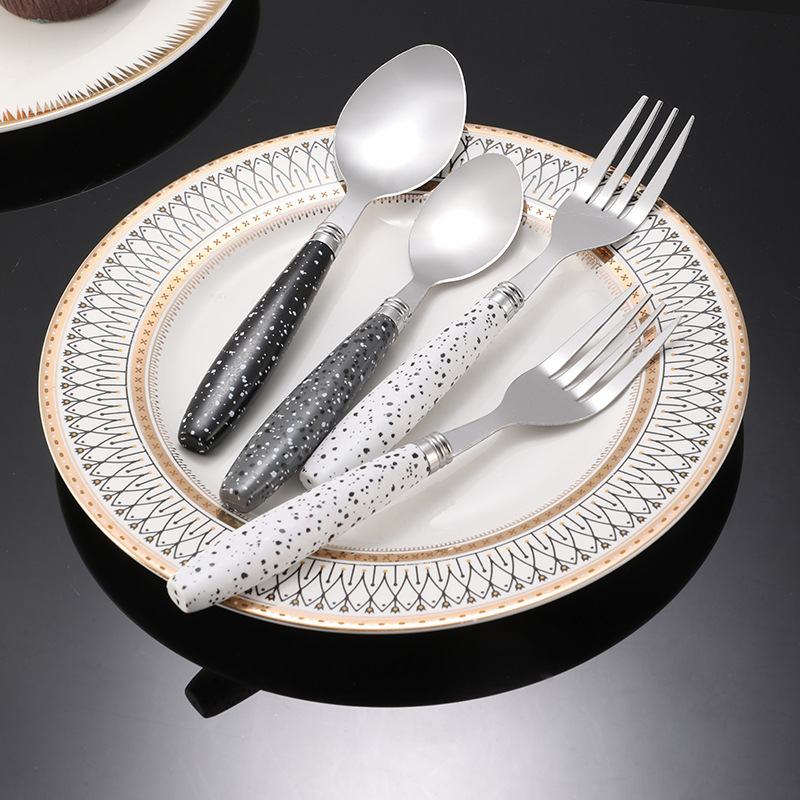 Cross-Border Stainless Steel Western Tableware Steak Knife, Fork and Spoon Wholesale Gift Box Set Hotel Home Marble Amazon