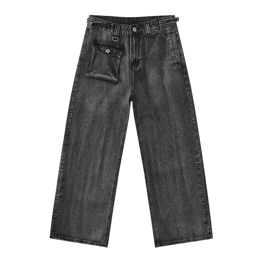 MTLCLOTHES Hombres| Nicho personalidad de diseño de bolso pequeño estilo rectas versátiles jeans lavados con agua