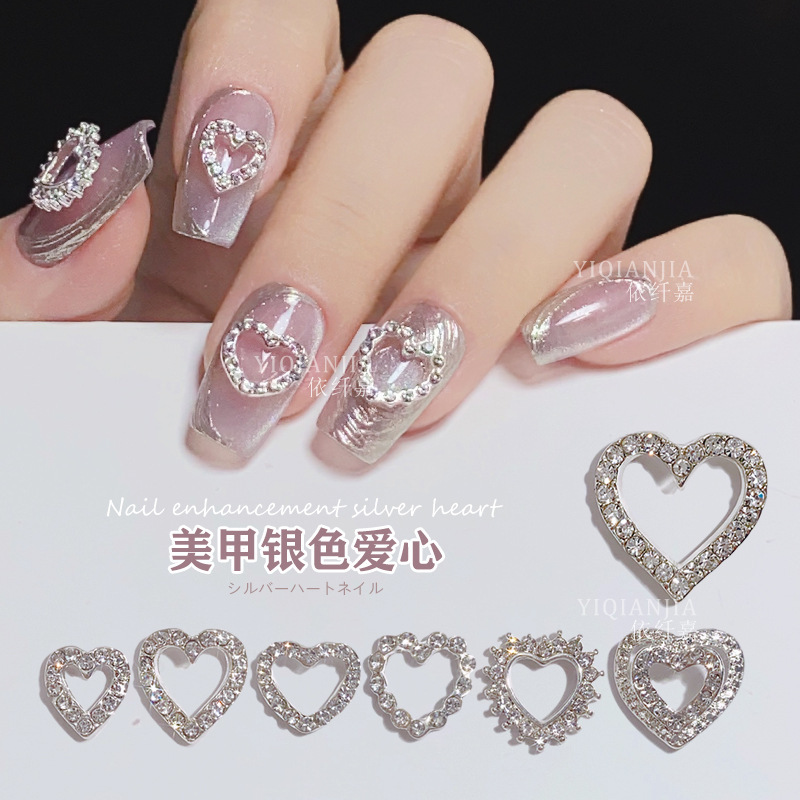 Internet Red Explosions Alloy Love Valentine's Day Jewelry Heart-shaped DIY Nail Diamond Decoration Y2K Peach Diamond silver White Diamond