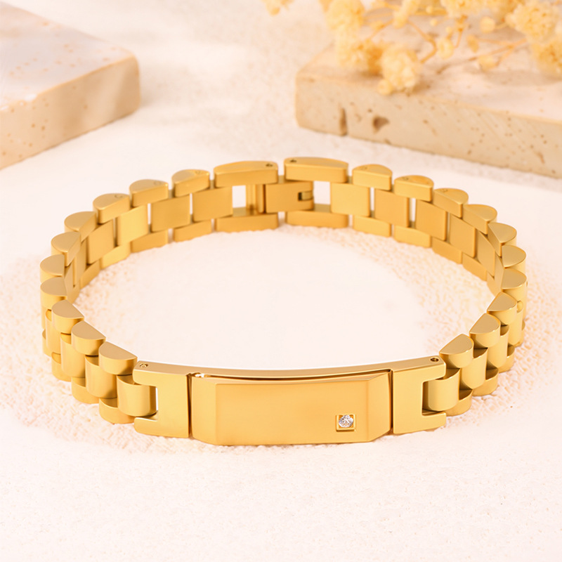 Cross-Border Exclusive European and American Fashion Strap-Style Diamond-Encrusted Titanium Steel Bracelet, Masculine and Versatile 316 Artisan-Made Bracelet