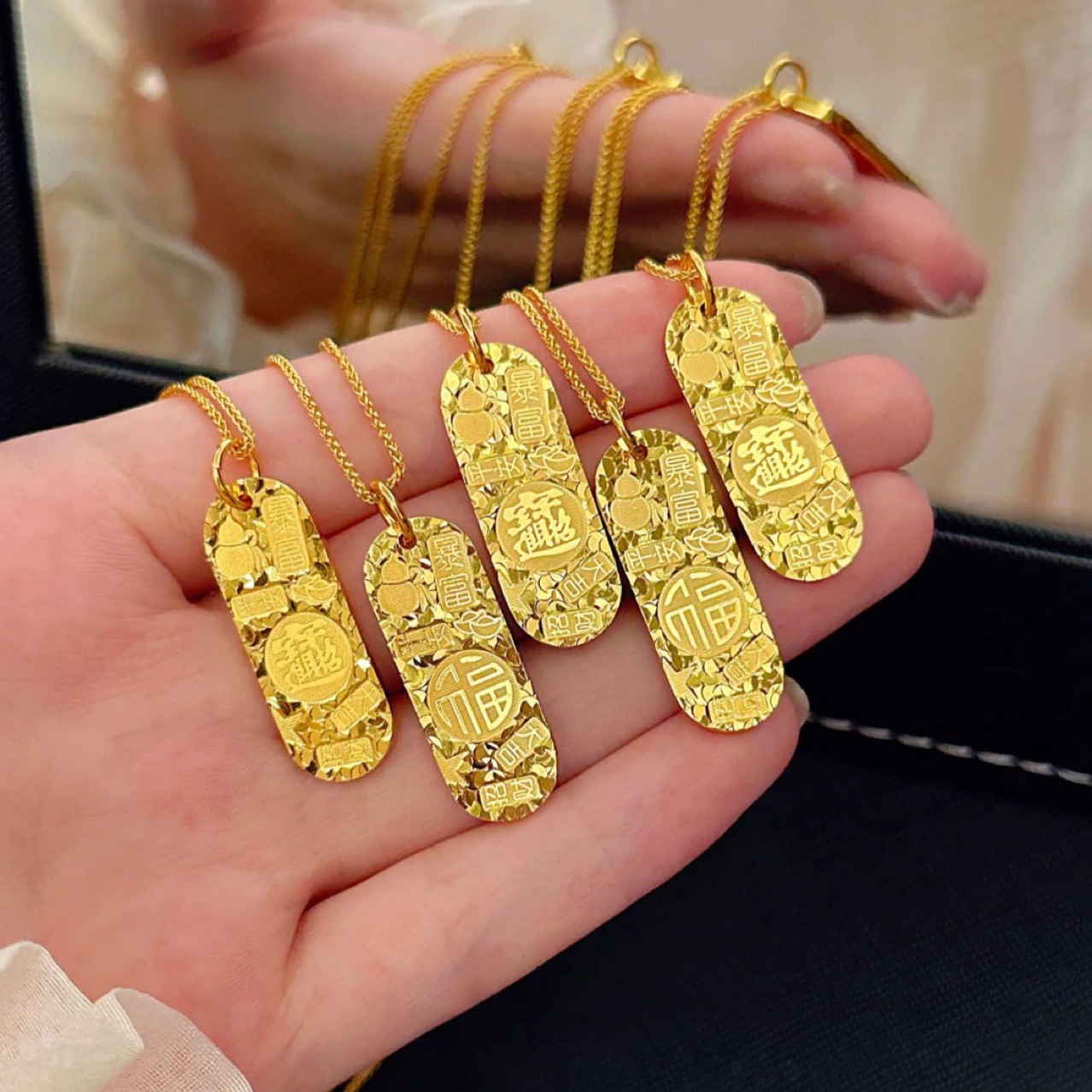 沙金饰品新中式吉言碎冰冰圆牌吊坠网红同款气质百搭高级感锁骨