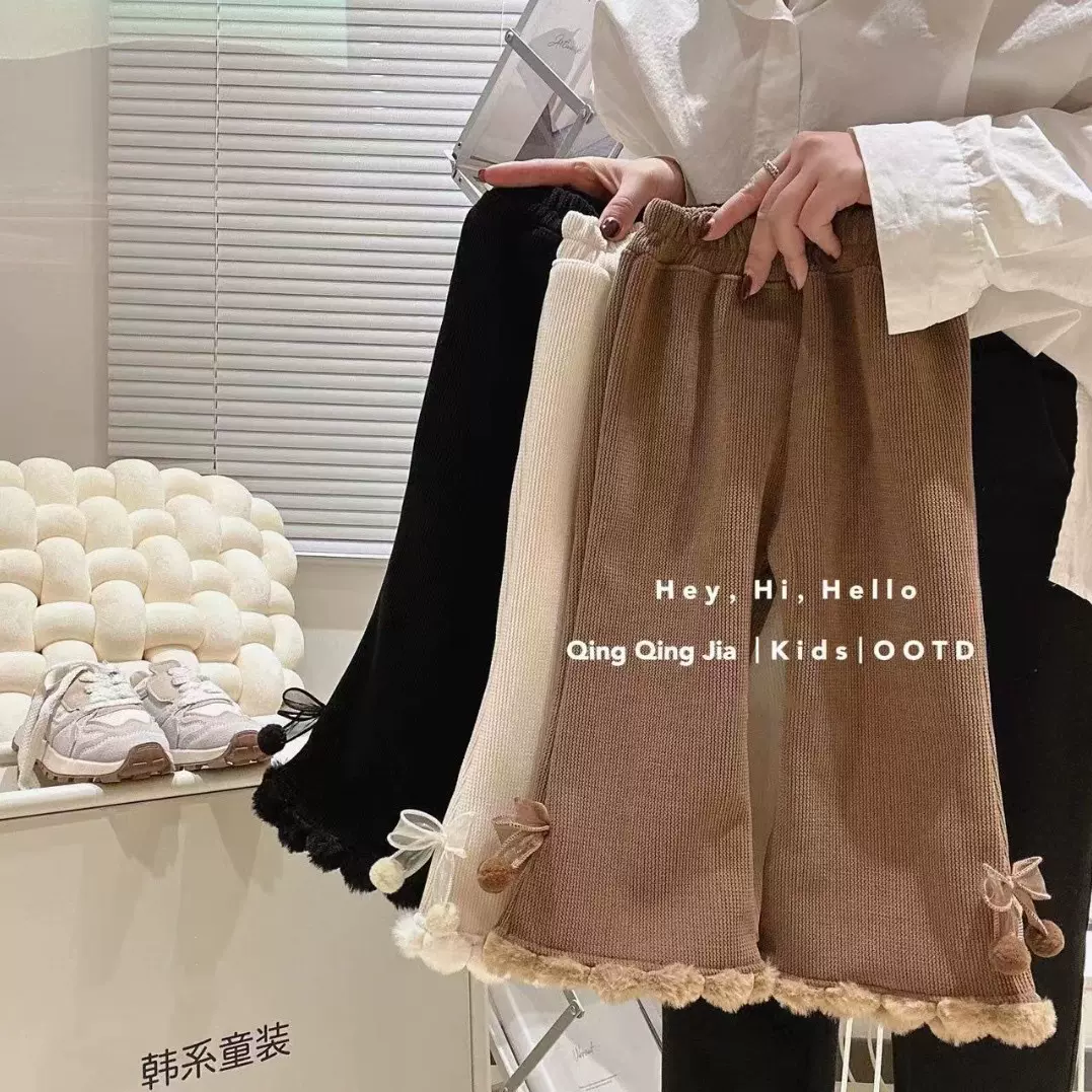 女童加绒裤子秋冬季新款韩版女宝宝灯芯绒一体绒加厚韩版百搭长裤