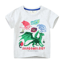 跨境童装新款夏季儿童恐龙印花欧美夏季上衣男童t恤潮童批发分销