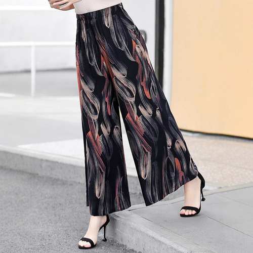 Women's Summer Thin Cotton Silk Straight Leg Pants for Plus Size, Slimming, Middle-Aged and Elderly Mothers, 9/10 Length Casual Long Pants