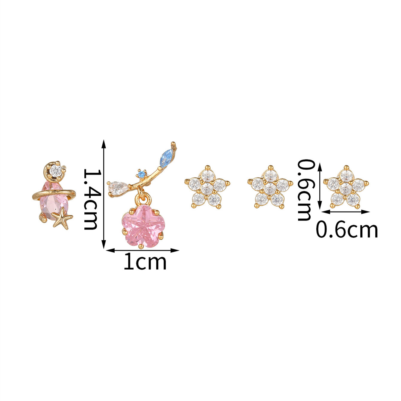 Fashion Flower Brass Ear Studs Zircon Copper Earrings