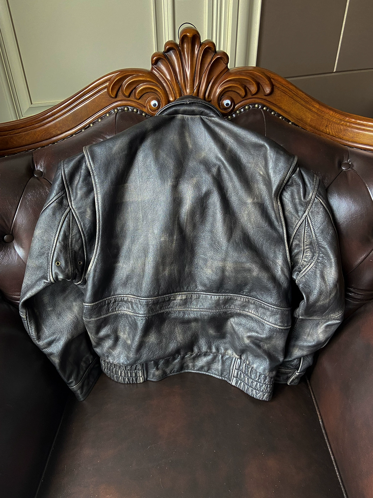 Retro leather jacket for leisure, oversize, genuine leather, cowhide