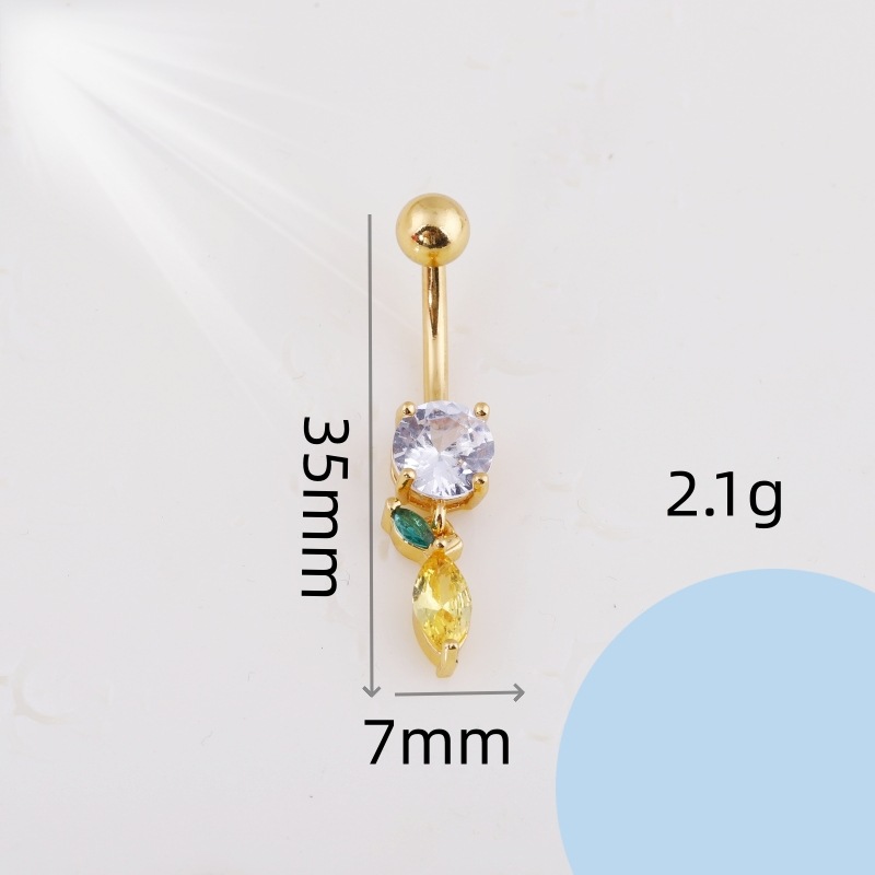 European American Copper Inlaid Zircon Colorful Fruit Collection Navel Ring Stainless Steel Belly Button Piercing detail image 17