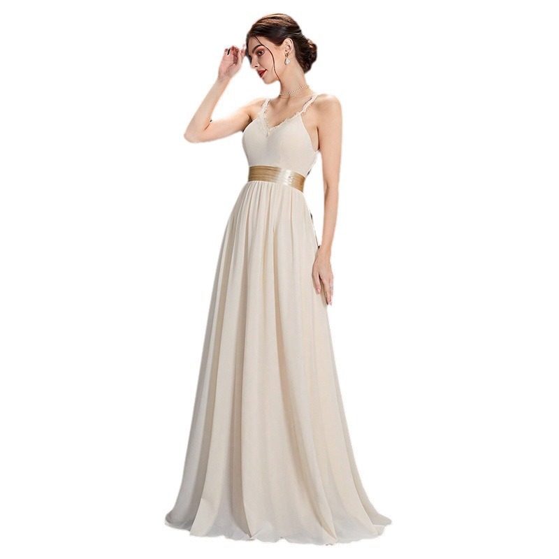 Vestido de noche de champaña satén francés para la novia de salida de hilo simple se puede usar normalmente vestido de dama de honor fábrica de cabello recto