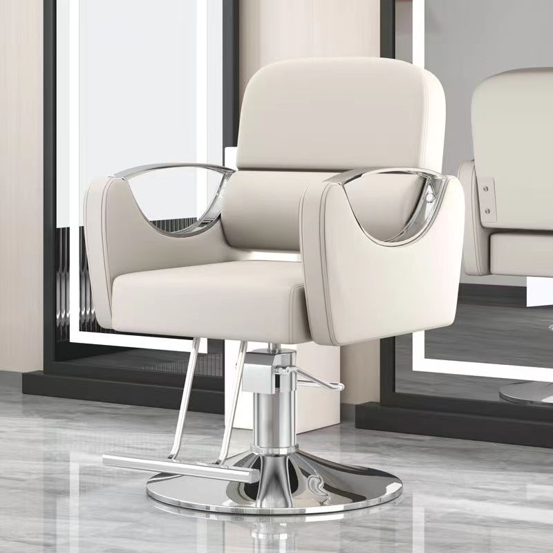 Silla de peluquería, peluquería, barbería, asiento giratorio, silla de corte de pelo simple de acero inoxidable, silla elevadora de afeitado inclinable
