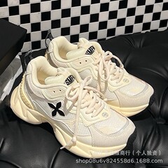 高バージョン2024トレンドブランドXSMFKクロスフラワースター同スタイルハイスポーツスタイル万能身長アップ本革ダッドシューズ