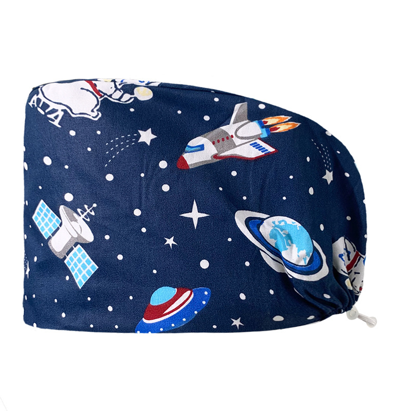 Gorro redondo de algodón puro para hombre y mujer, gorro bonito con estampado de UCI quirúrgico y hebilla, gorro de trabajo ajustable para médico y Hospital, gorro de enfermera