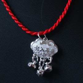 苗银长命锁宝宝镂空项链吊坠儿童大人平安锁毛衣链情侣银饰品