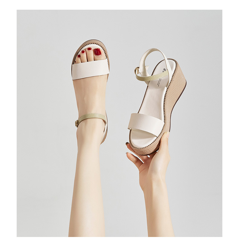 Sandal đế xuồng nữ quai ngang cổ điển, đế dày thời trang mùa hè — AY39 Bánh gạo chi tiết 18