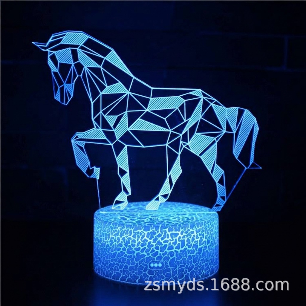 Lámpara LED de diseño 3D de la serie Horse, lámpara estereoscópica visual, lámpara de ilusión, lámpara de mesa de noche USB, luz nocturna de proyección 3D con protección ocular