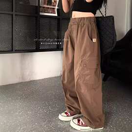女童工装裤秋季休闲裤新款2026中大童春秋宽松洋气时髦松紧腰长裤