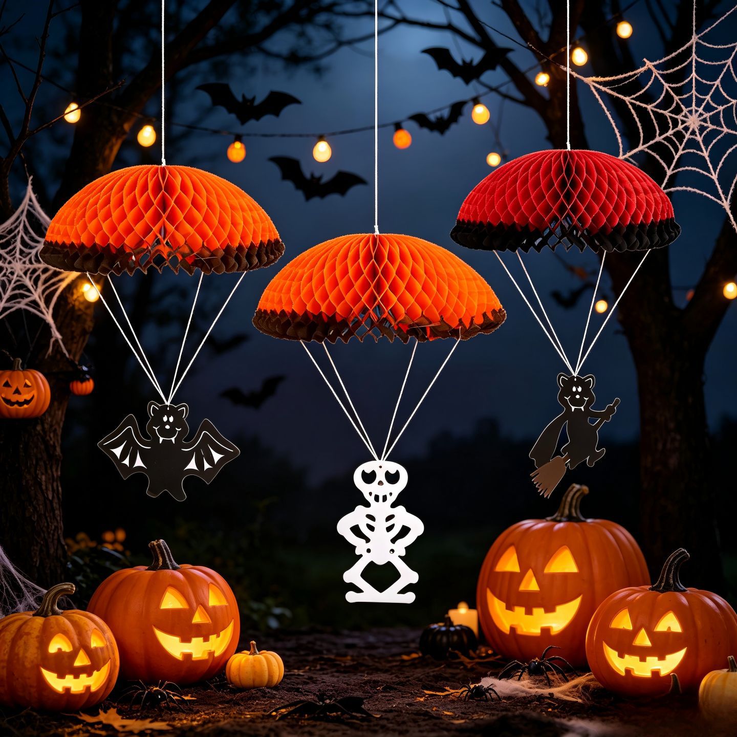 Decoraciones de Halloween, linternas de panal, decoraciones de calabazas, ventanas del centro comercial, diseño de atmósfera de fiesta temática de Navidad