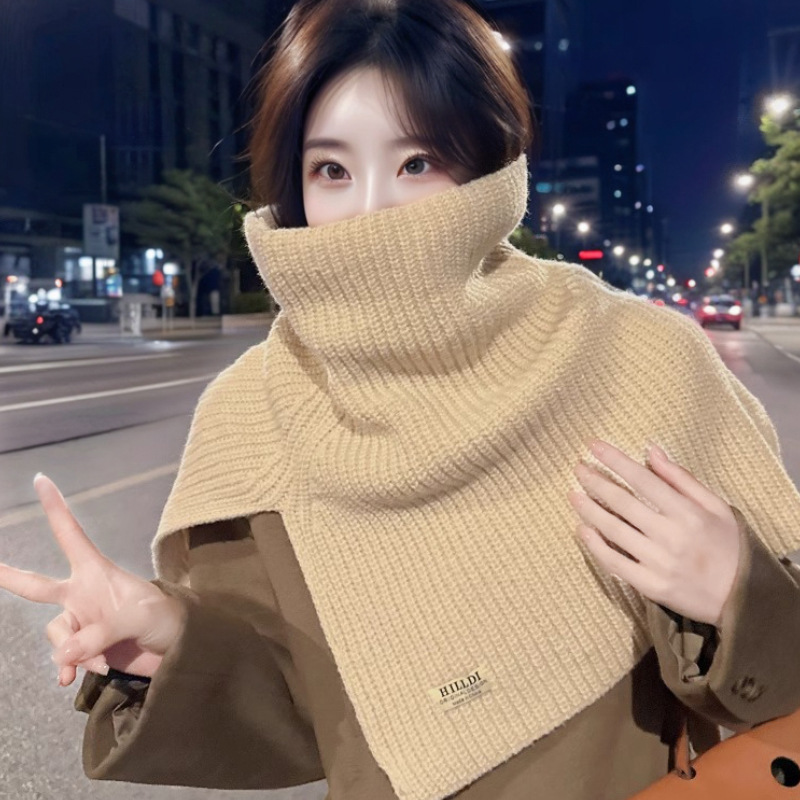 围脖女秋冬护颈春季高级感针织围巾2024新款高领披肩两用韩版装饰