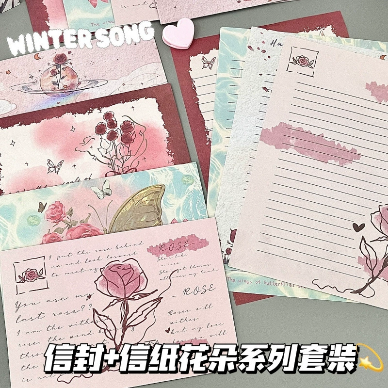 Новый набор рукописных розовых конвертов ретро ins иллюстрации канцелярских товаров благословение креативные поздравительные открытки романтические подарки канцелярские товары